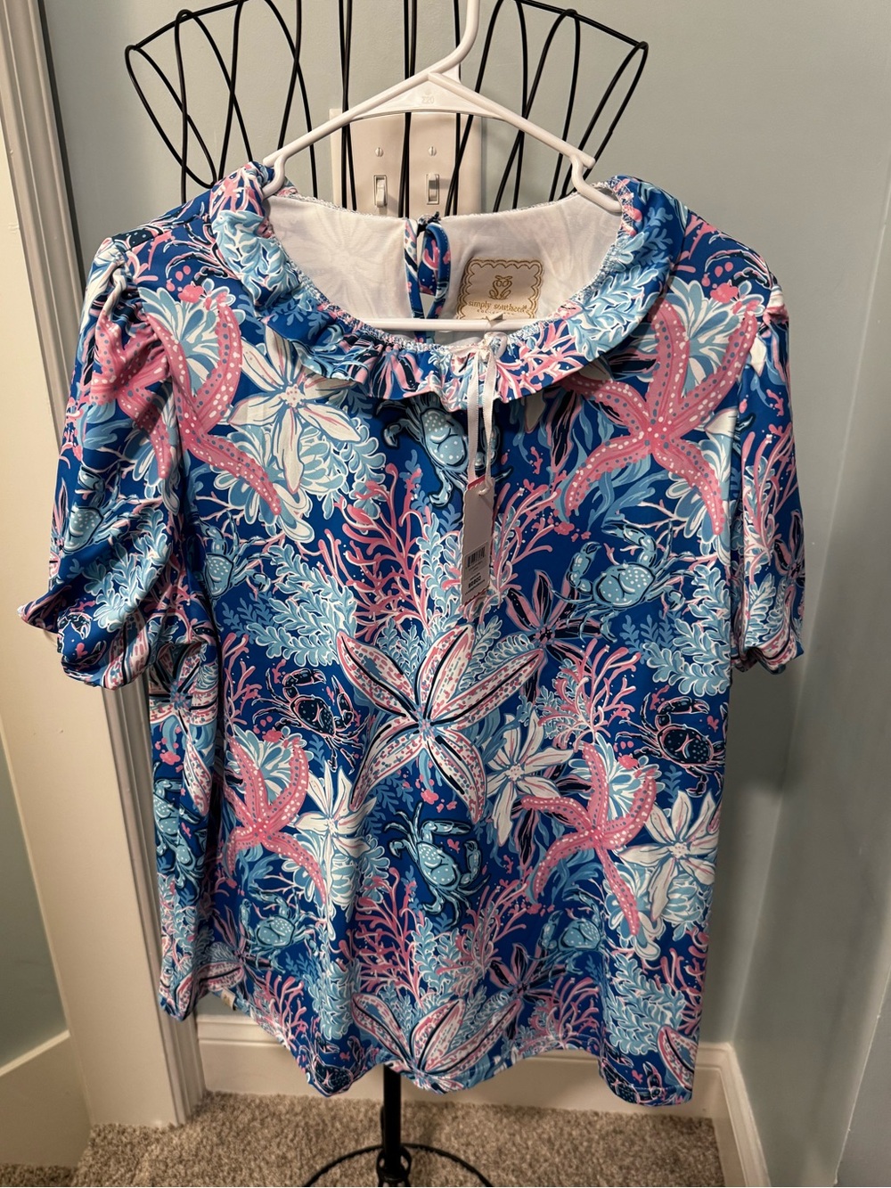 New Simply Southern blue pink reef starfish Large L women’s sun shirt UPF50+